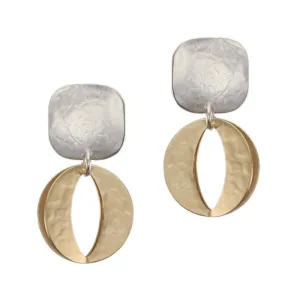Square with Back to Back Open Disc Post or Clip Earring