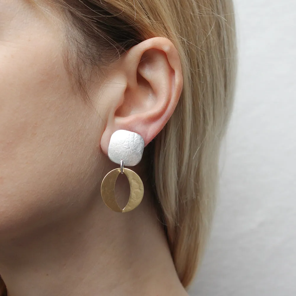 Square with Back to Back Open Disc Post or Clip Earring