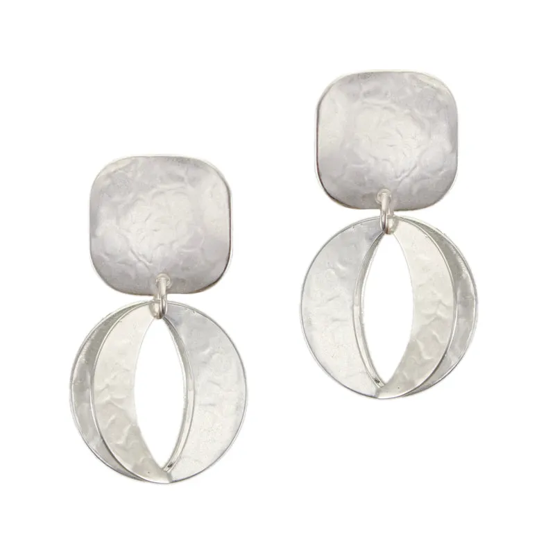 Square with Back to Back Open Disc Post or Clip Earring