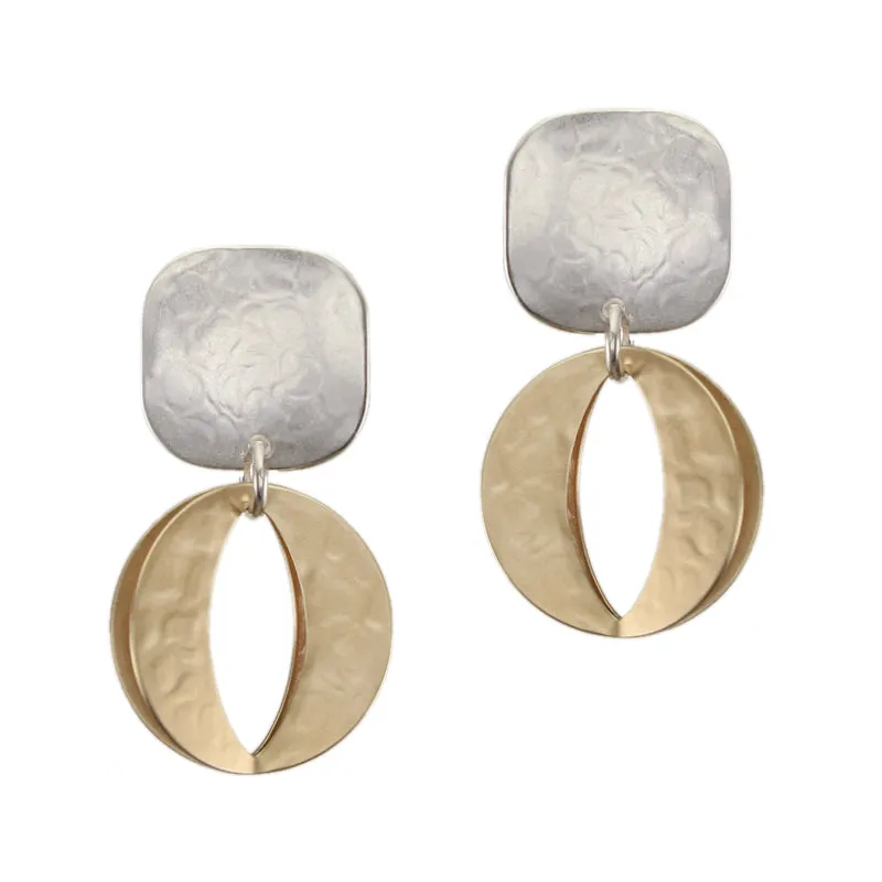 Square with Back to Back Open Disc Post or Clip Earring