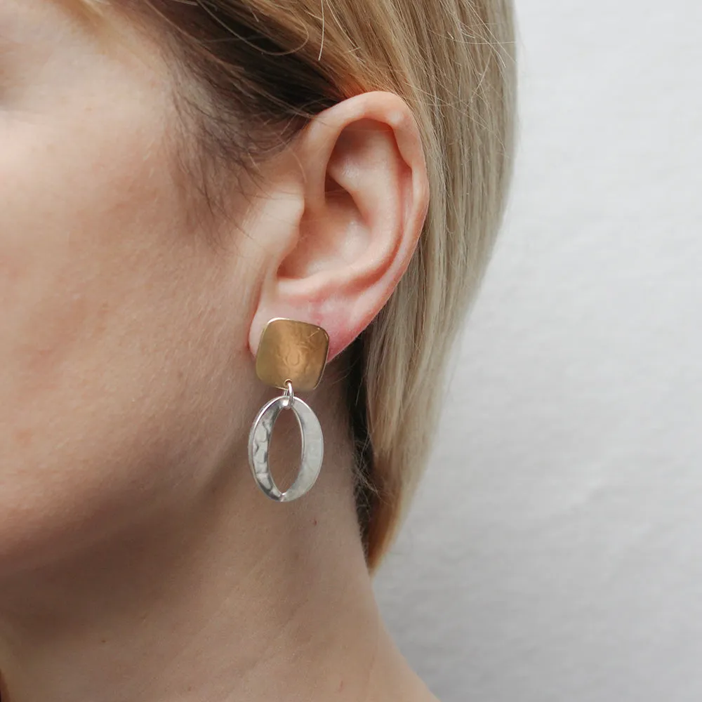 Square with Back to Back Open Ovals Post or Clip Earring