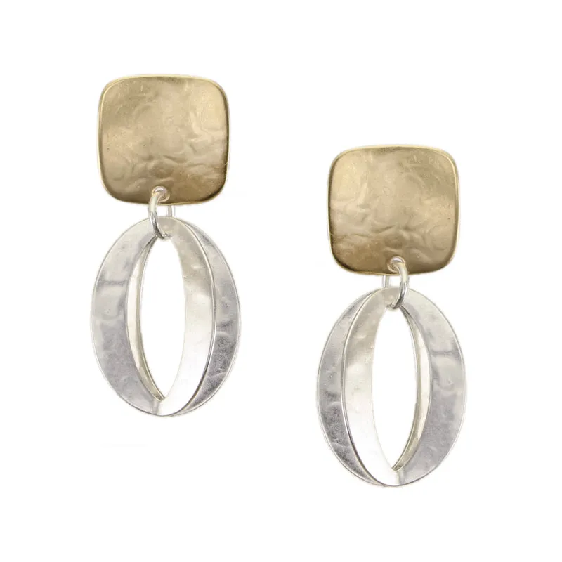 Square with Back to Back Open Ovals Post or Clip Earring