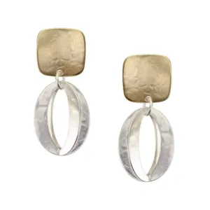 Square with Back to Back Open Ovals Post or Clip Earring