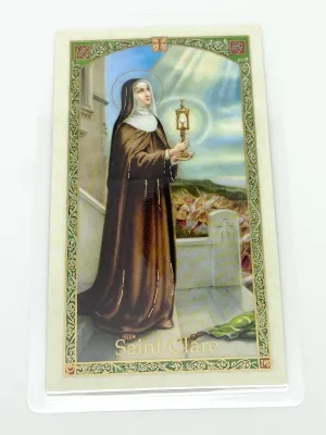 St. Clare Laminated Holy Card (Plastic Covered)