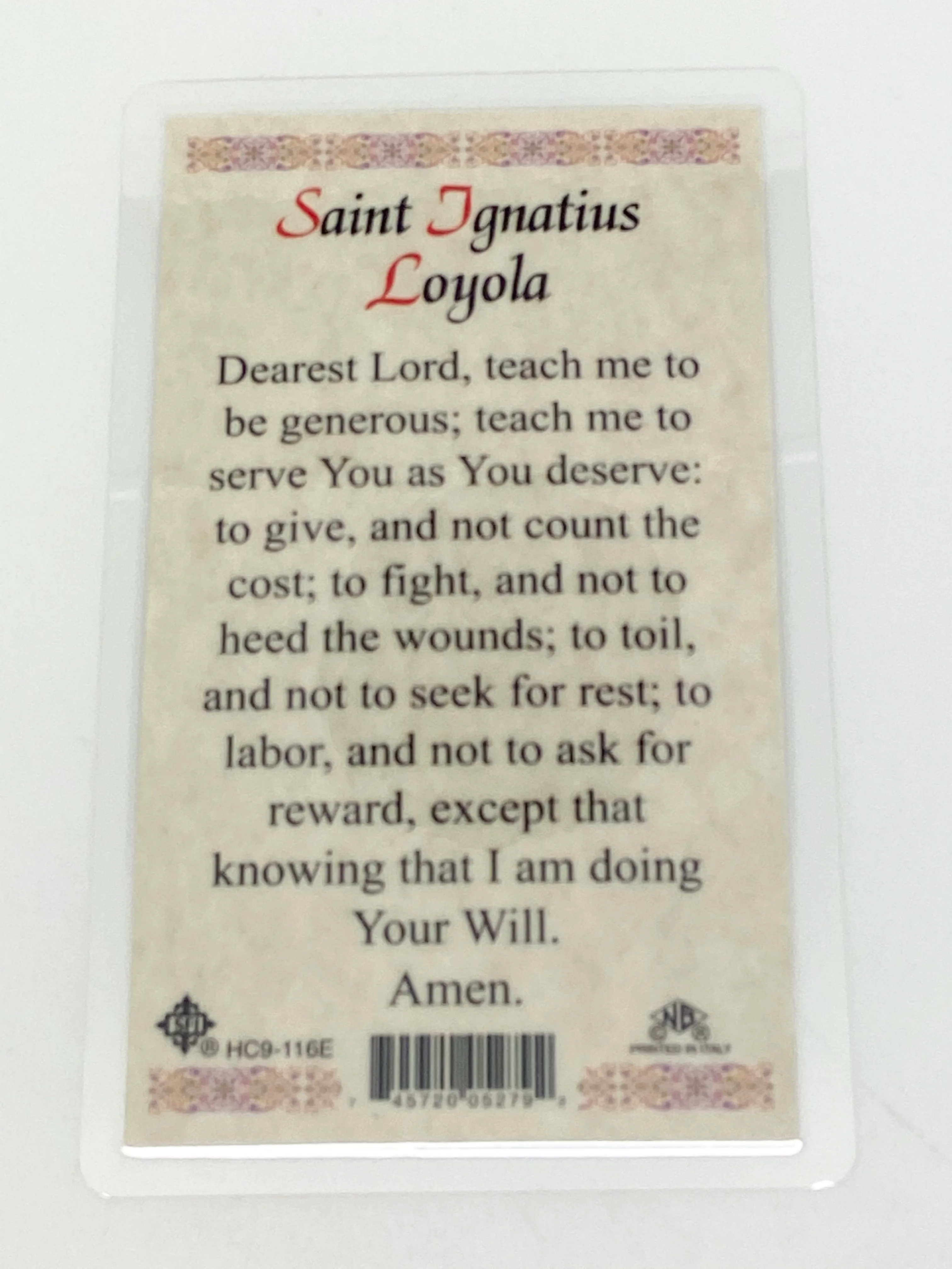 St. Ignatius Laminated Holy Card (Plastic Covered)