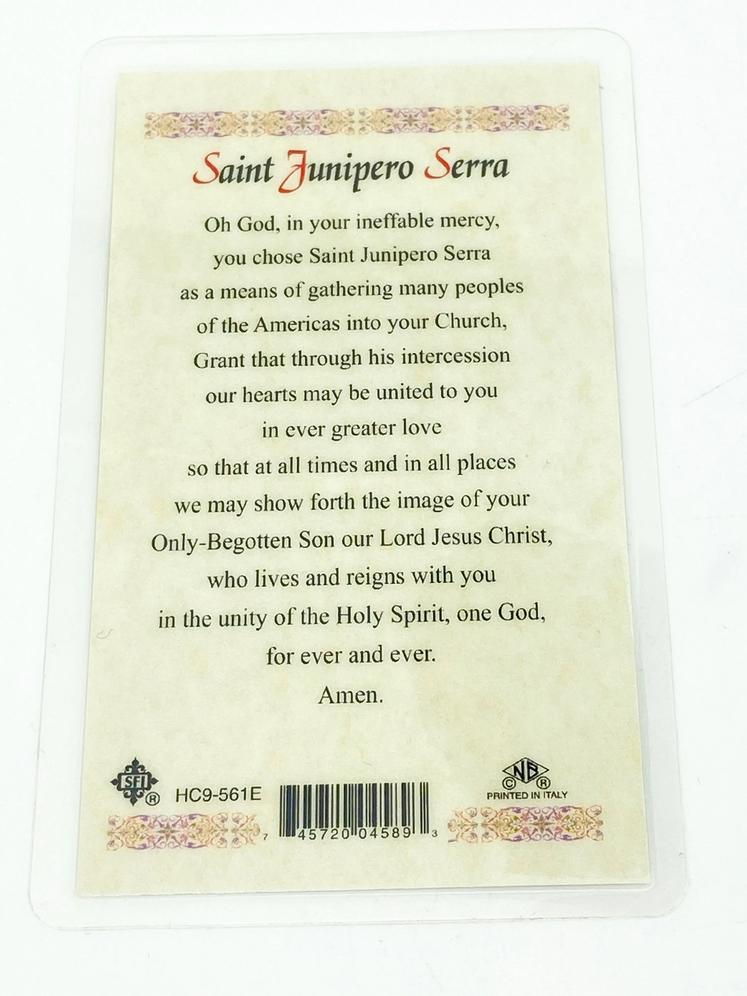 St. Junipero Serra Laminated Holy Card (Plastic Covered)