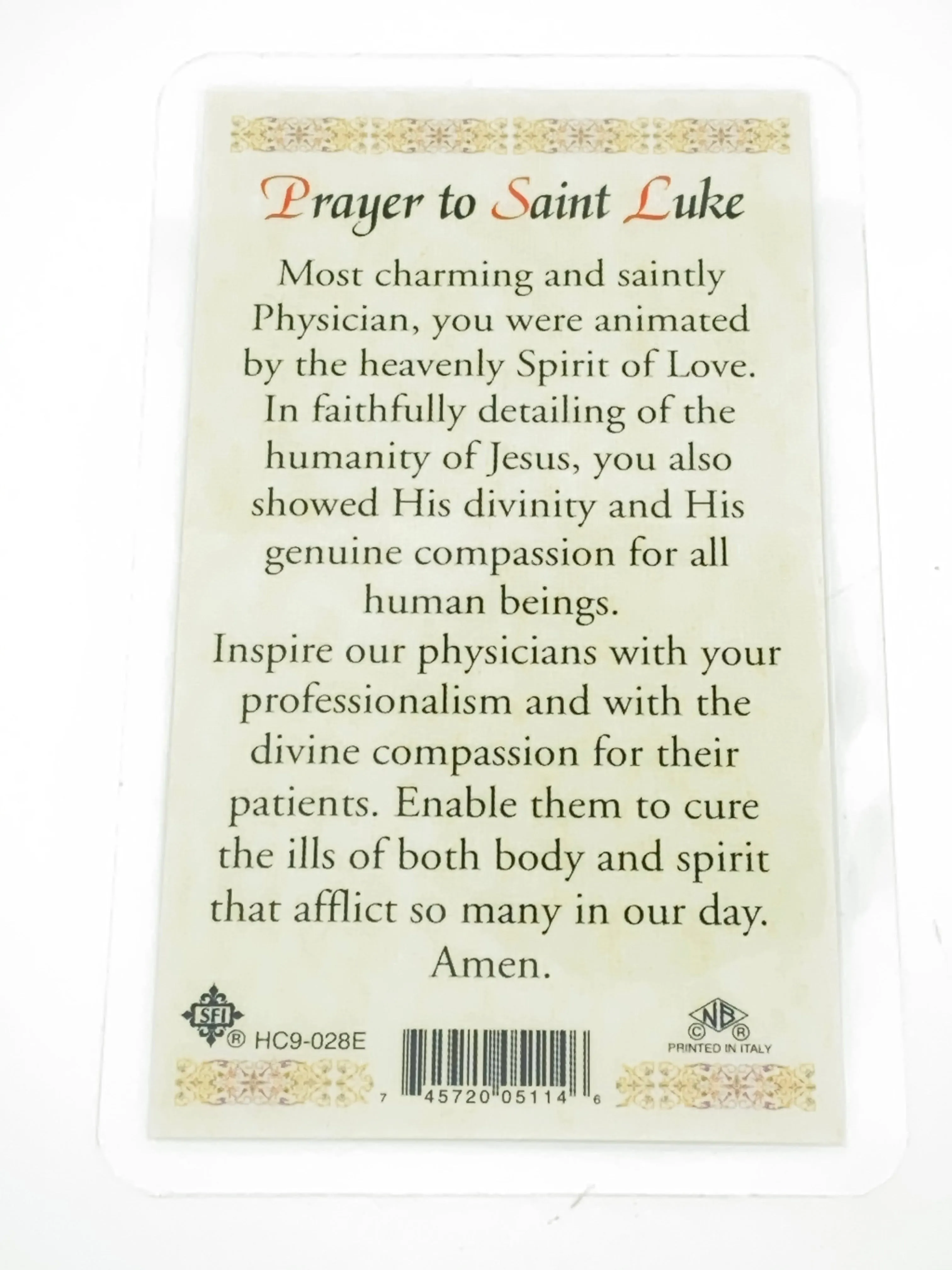 St. Luke Laminated Holy Card (Plastic Covered)