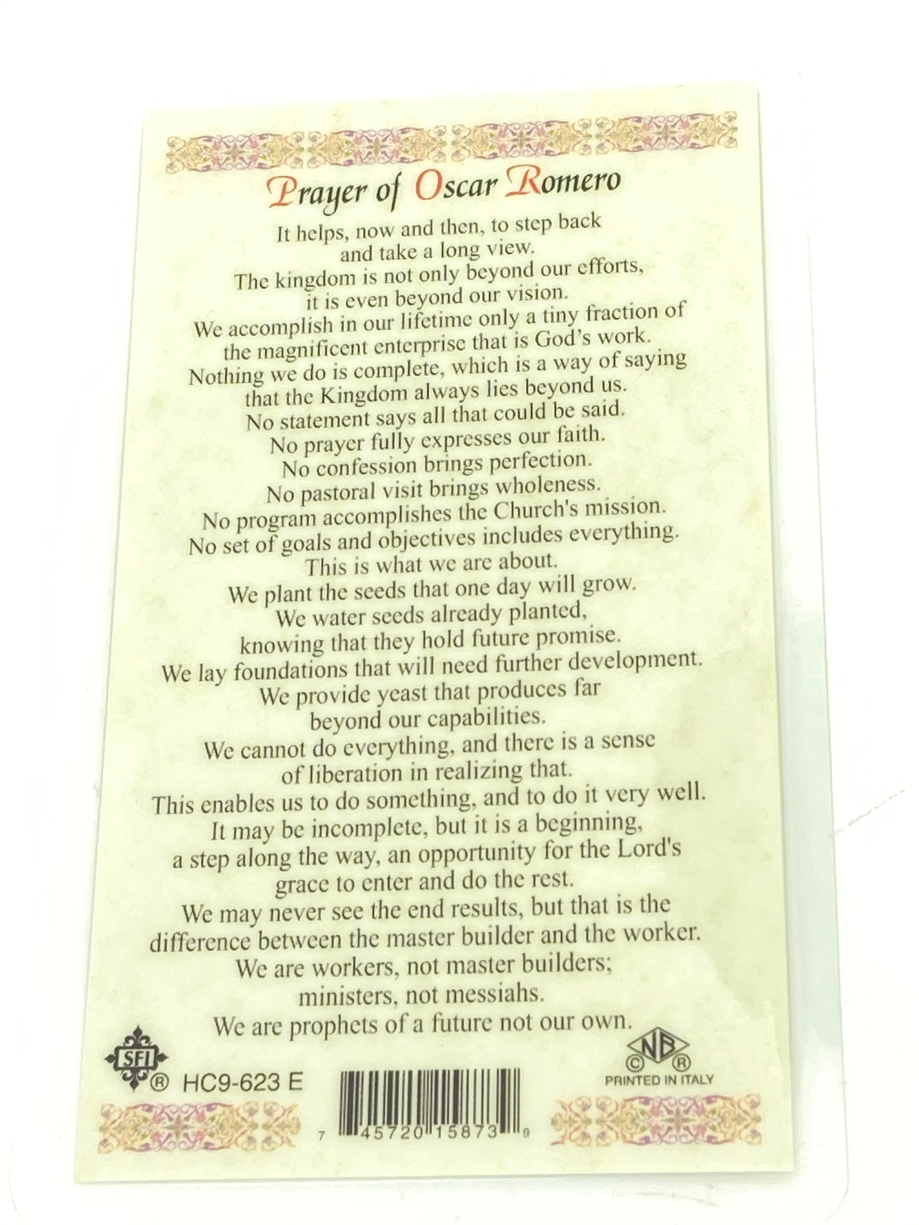St. Oscar Romero Laminated Holy Card (Plastic Covered)