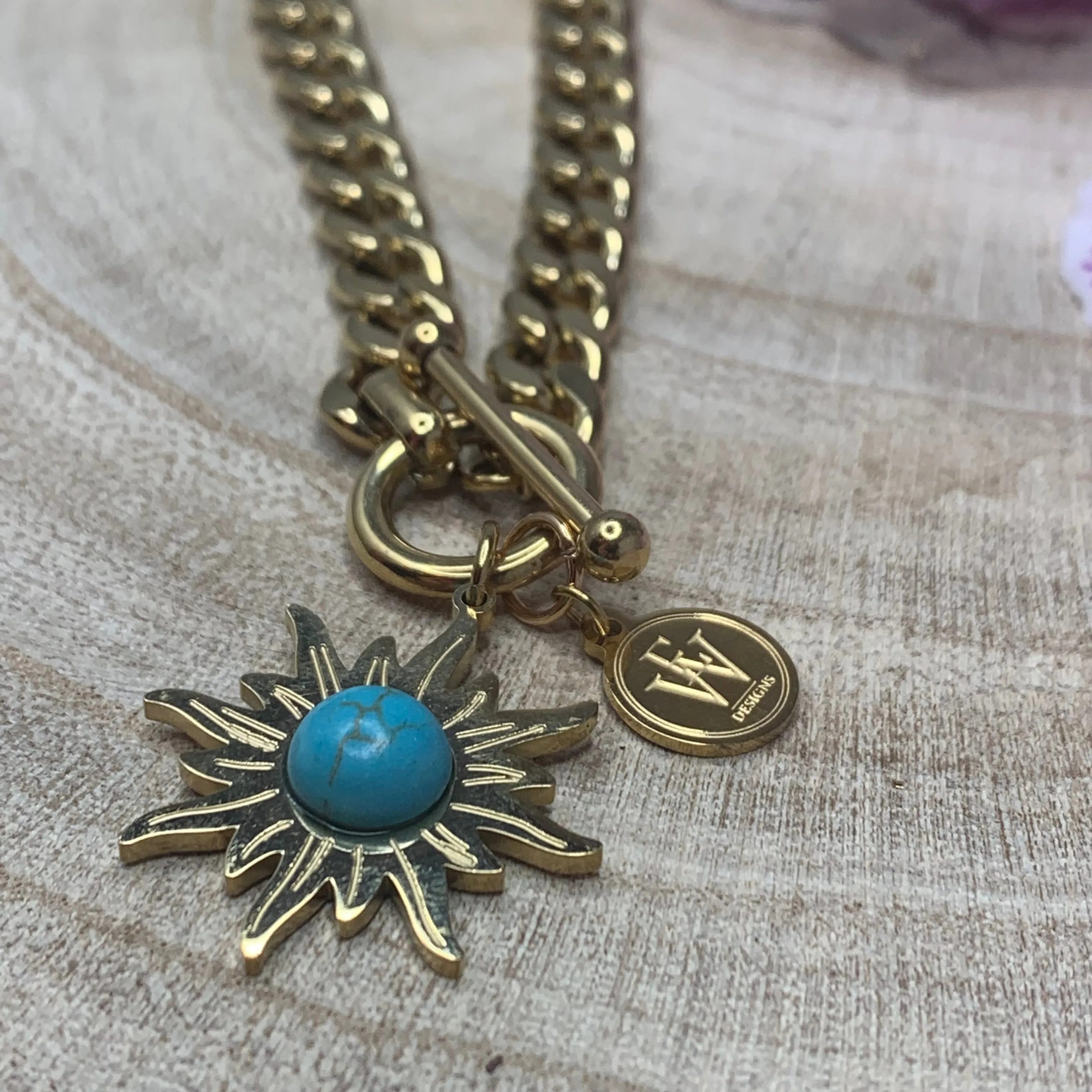 Stainless Chain Linxs with a Sun Shape Pendant 300-23 | Erika Williner Designs