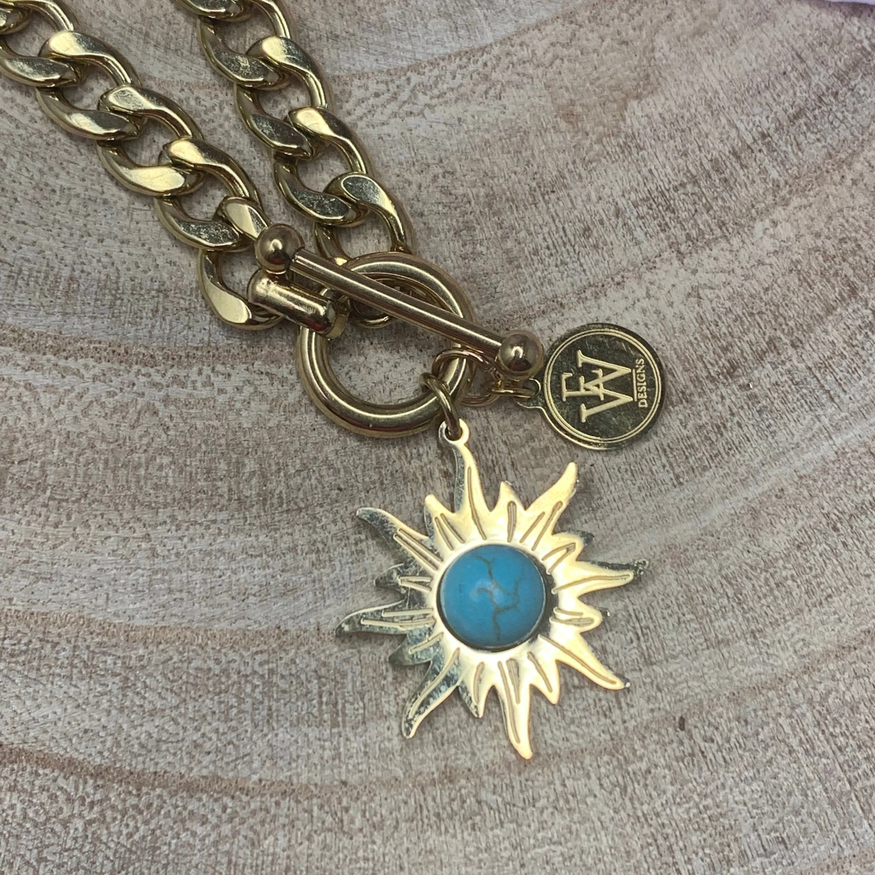 Stainless Chain Linxs with a Sun Shape Pendant 300-23 | Erika Williner Designs