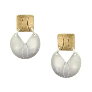 Stamped Square with Crescent Post Earring