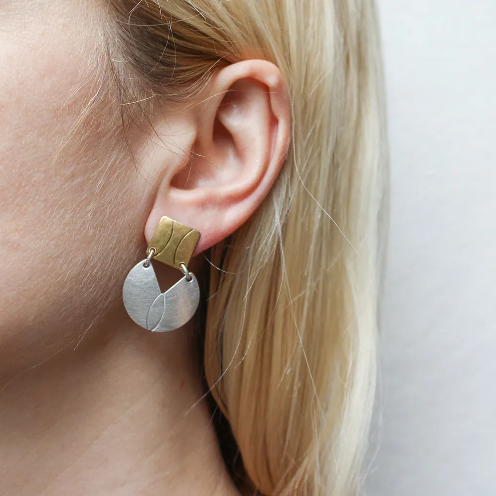 Stamped Square with Crescent Post Earring