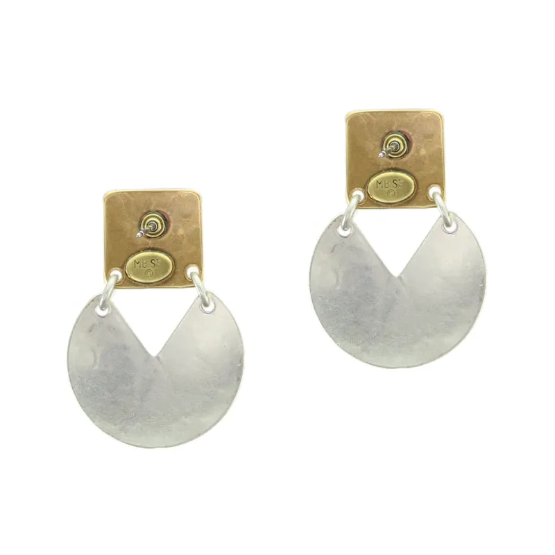 Stamped Square with Crescent Post Earring