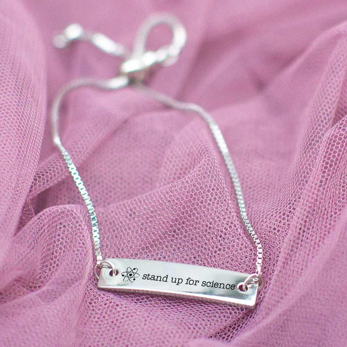 Stand Up for Science Silver Bar Adjustable Bracelet