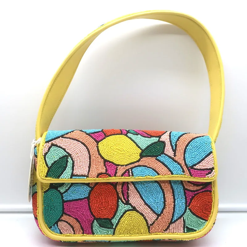 Staud Tommy Citrus Beaded Small Shoulder Bag Yellow/Multi NEW
