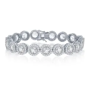 Sterling Silver Round Halo CZ Linked Bracelet