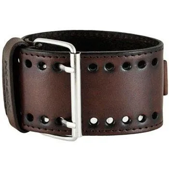 Stitched Brown Leather Wide Cuff