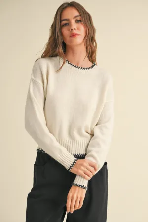 Stitched Trim Crew Sweater