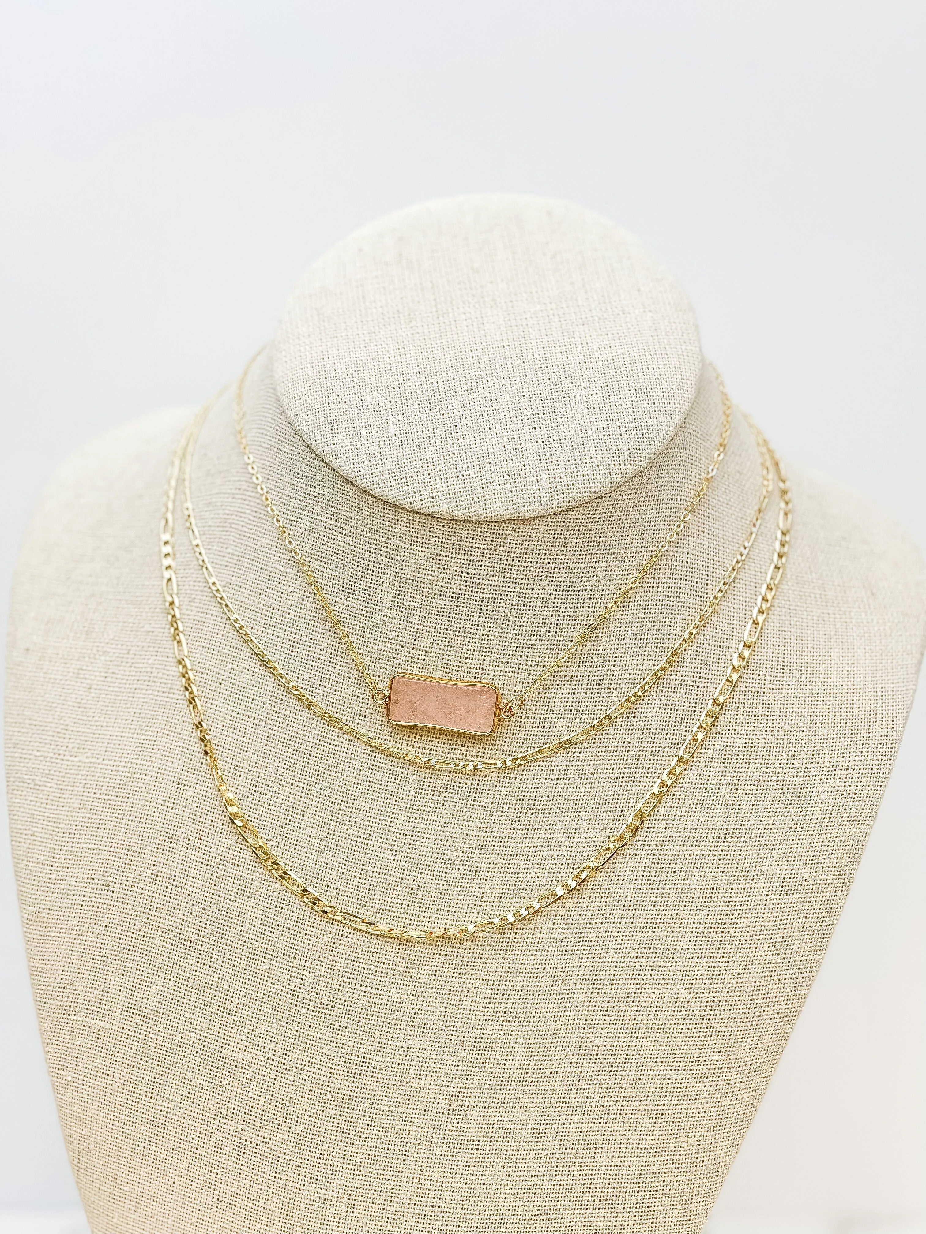 Stone Gold Layered Necklace - Pink