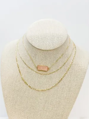Stone Gold Layered Necklace - Pink