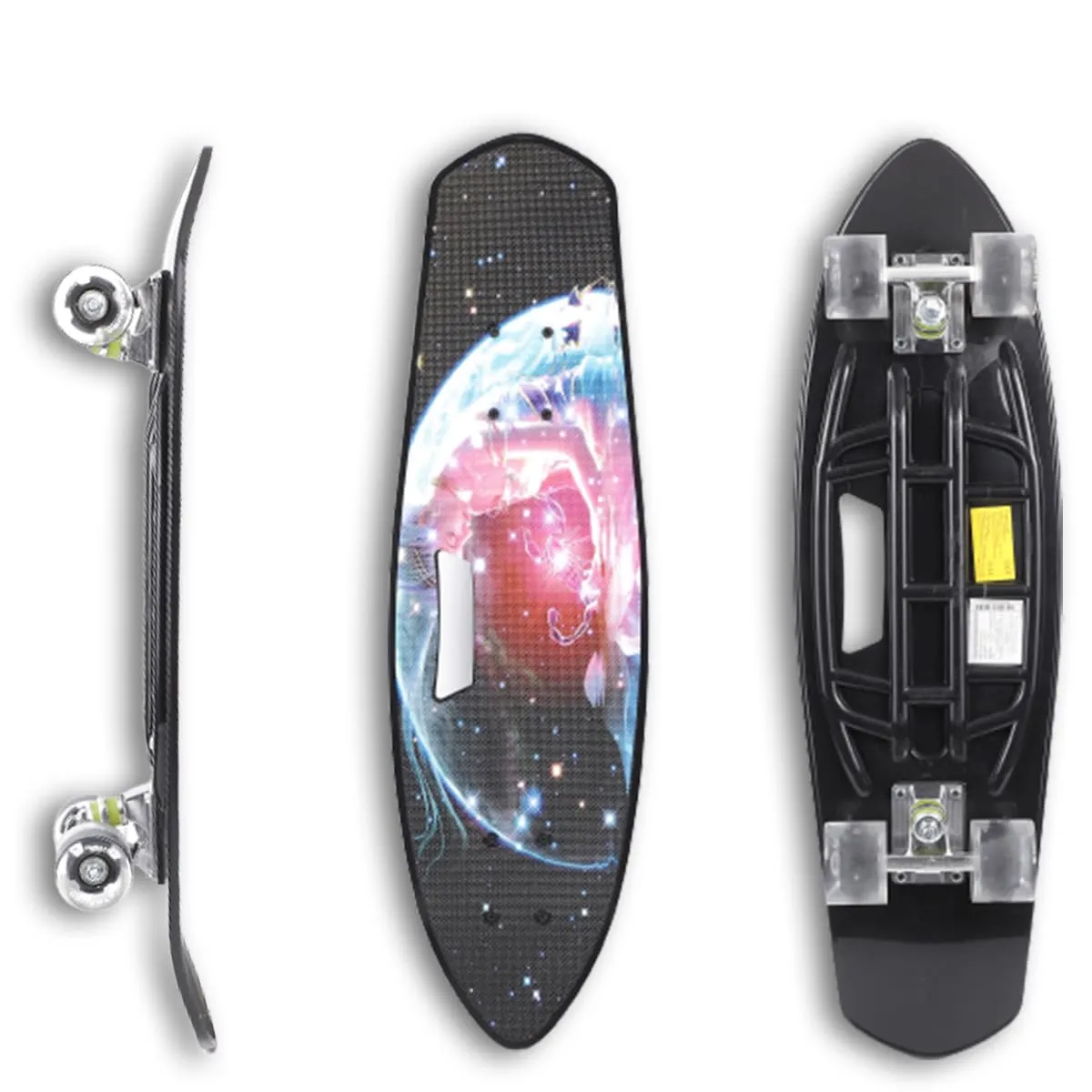 STRAUSS Cruiser Fishboard - Anti-Skid Penny Skateboard | Designed for All Skill Levels | 28 X 6 Inch | Scorpio Black