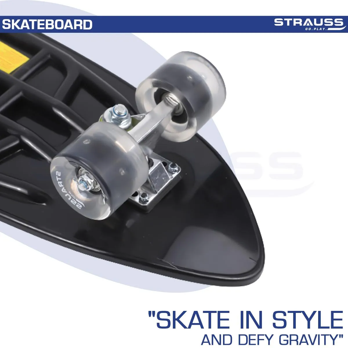 STRAUSS Cruiser Fishboard - Anti-Skid Penny Skateboard | Designed for All Skill Levels | 28 X 6 Inch | Scorpio Black