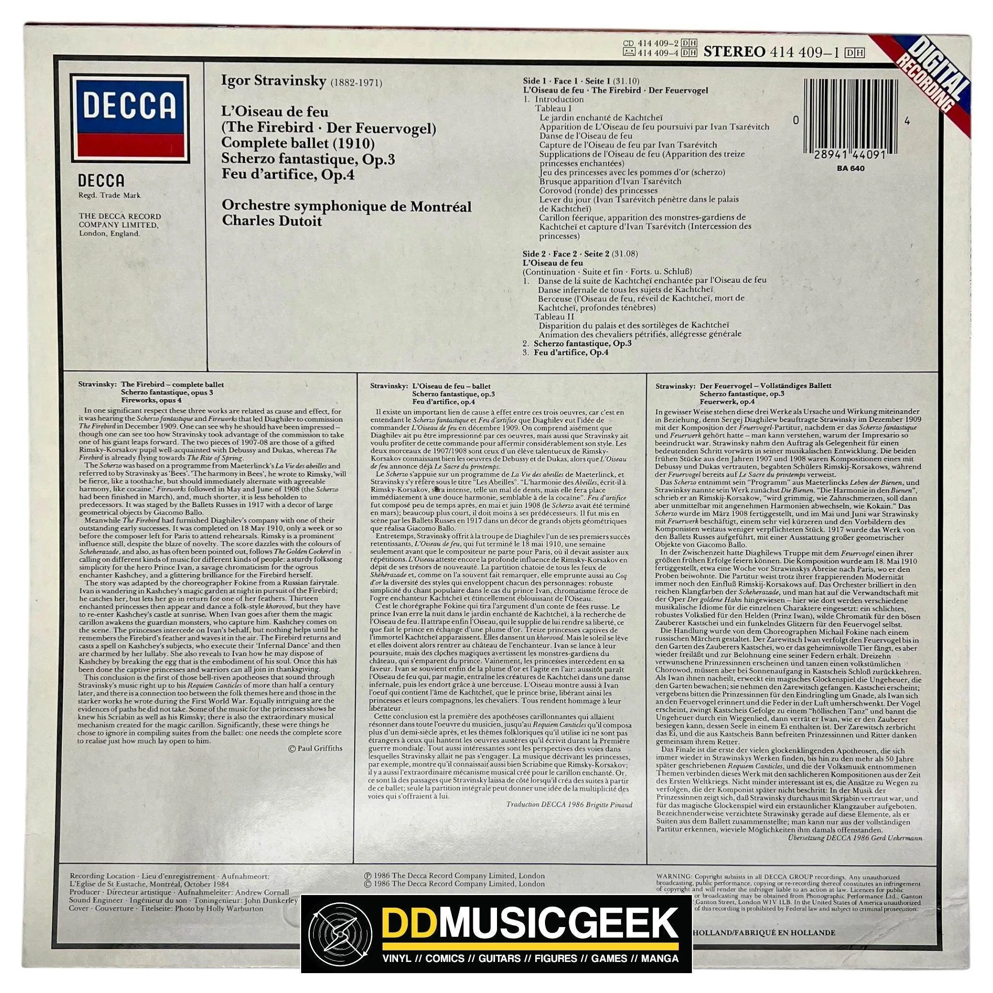 Stravinsky* - Orchestre symphonique de Montréal, Charles Dutoit: The Firebird - Scherzo Fantastique - Fireworks (LP)