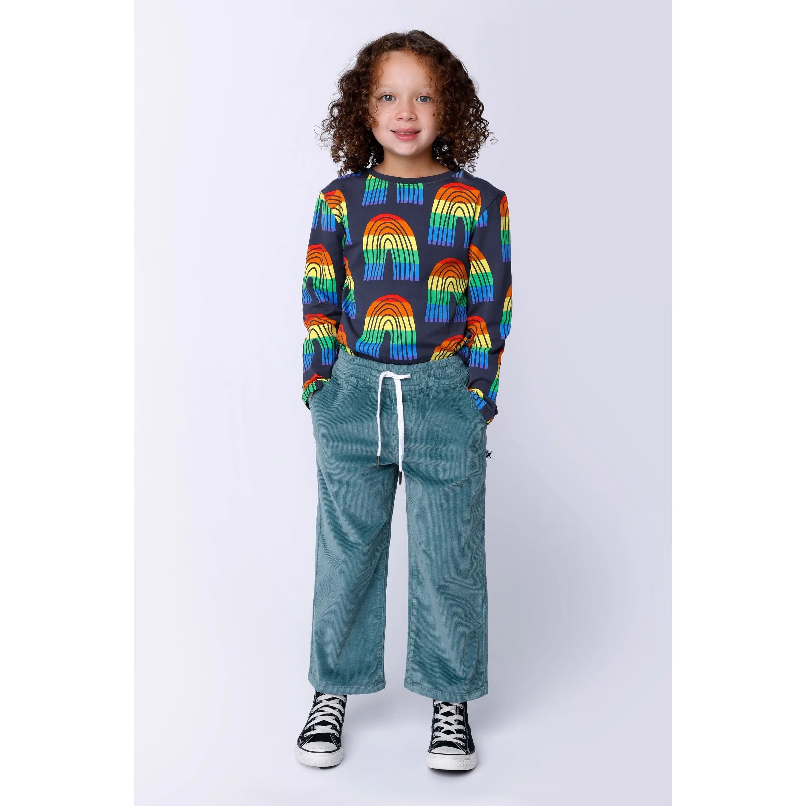 Stripey Rainbow Tee - Dark Grey