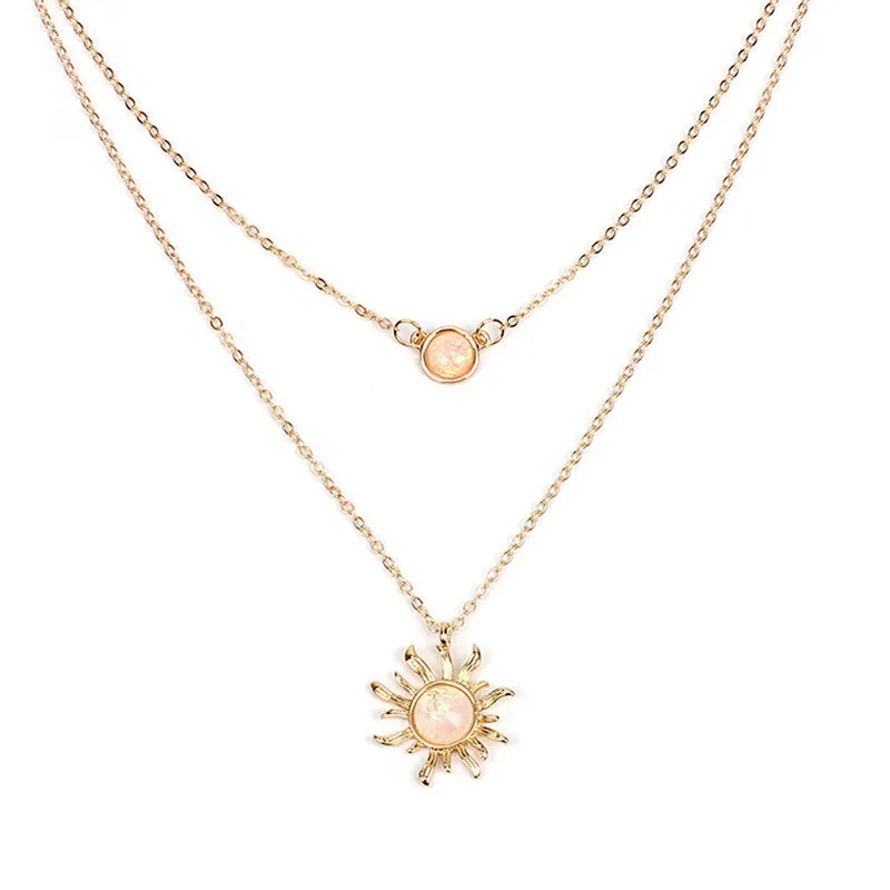 Sunflower Decor Layered Pendant Chain Necklace