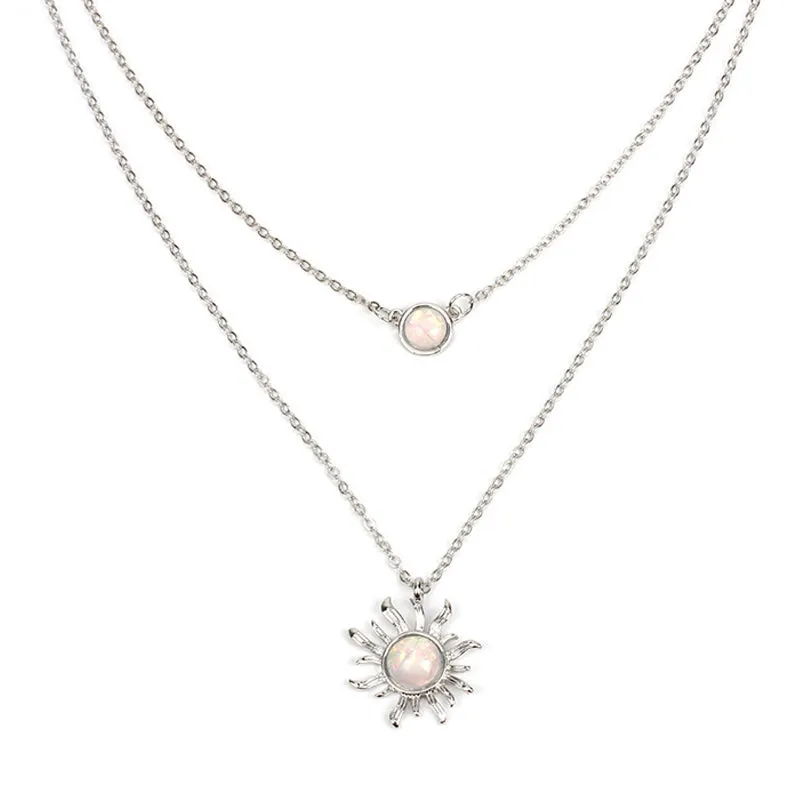 Sunflower Decor Layered Pendant Chain Necklace