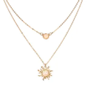 Sunflower Decor Layered Pendant Chain Necklace
