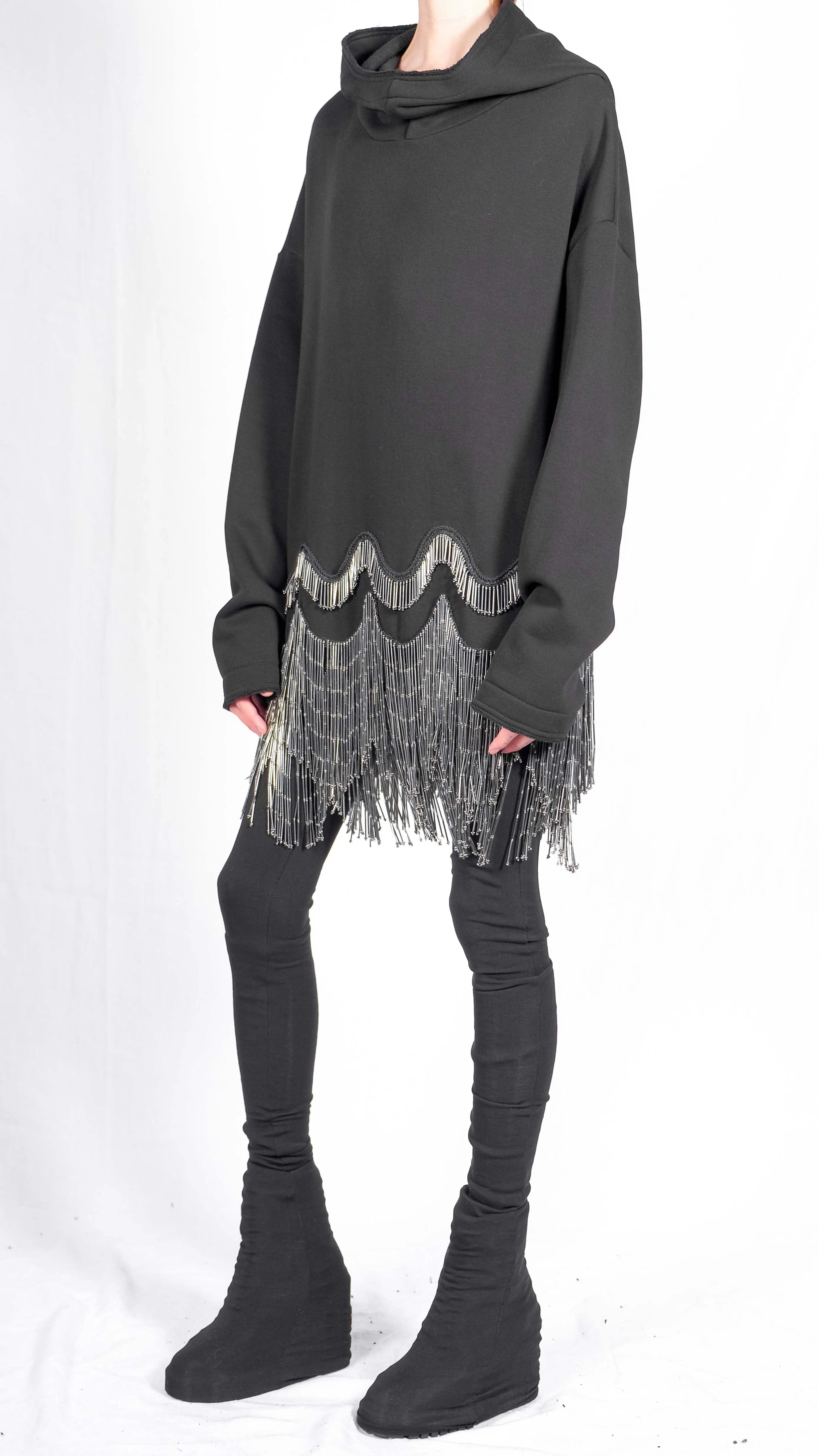 Sweatshirt Hoodie with Glass Beaded Fringe