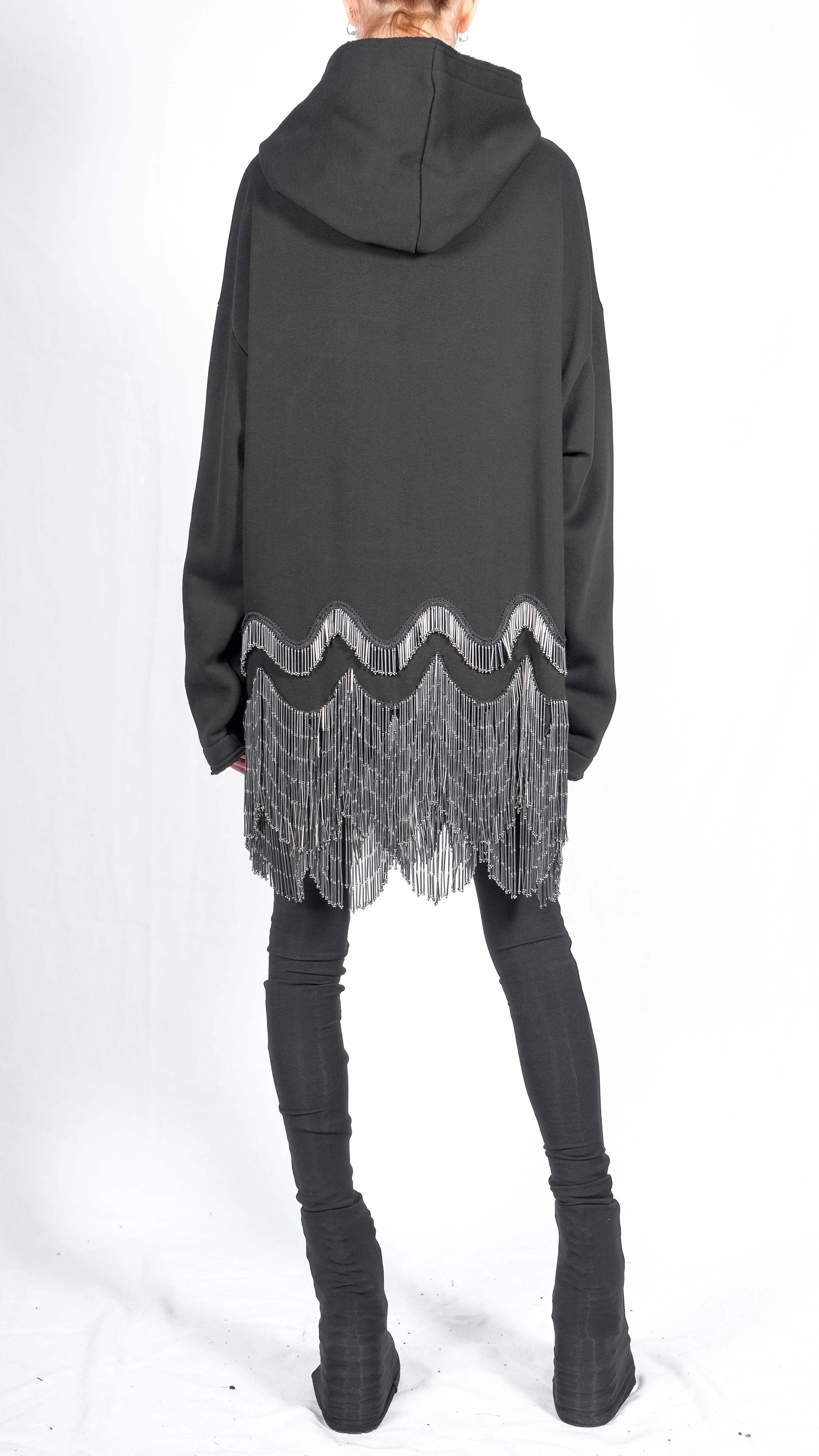 Sweatshirt Hoodie with Glass Beaded Fringe