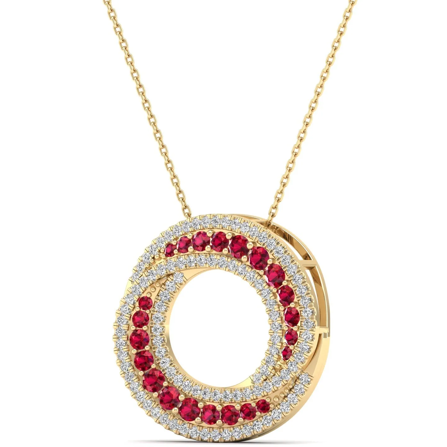 Swirl Halo Ruby and Diamond Pendant