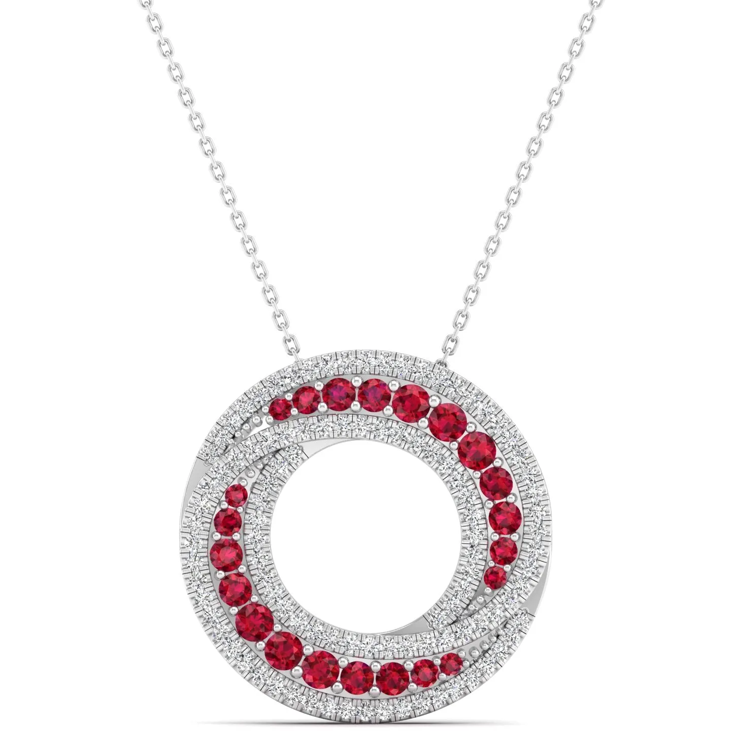 Swirl Halo Ruby and Diamond Pendant