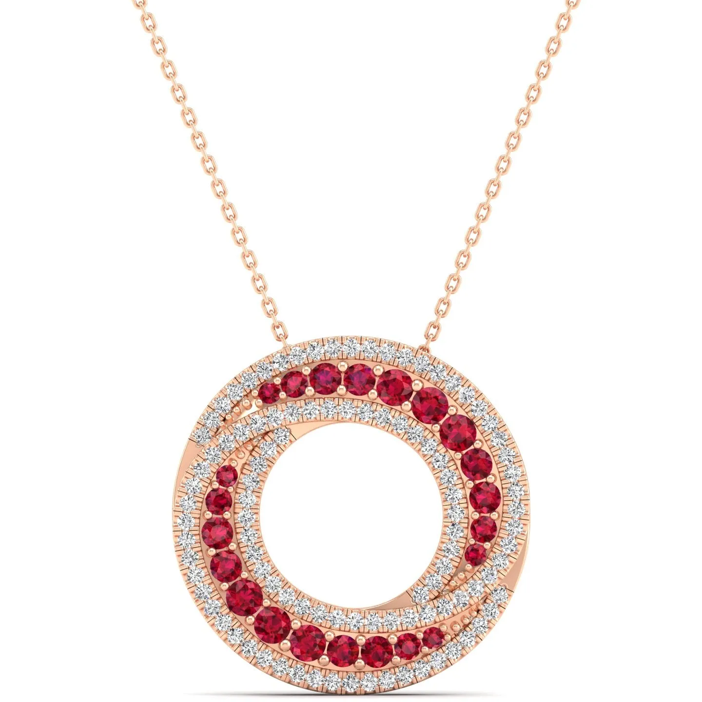 Swirl Halo Ruby and Diamond Pendant