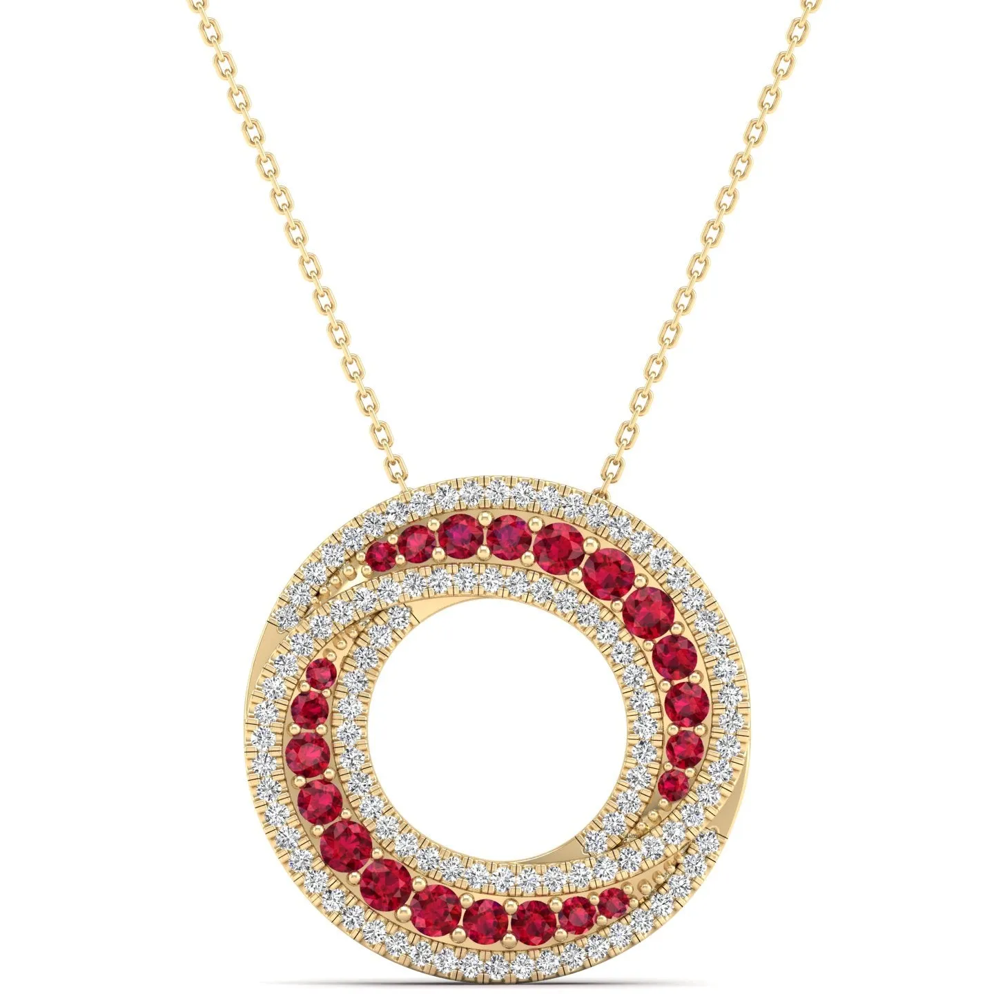 Swirl Halo Ruby and Diamond Pendant