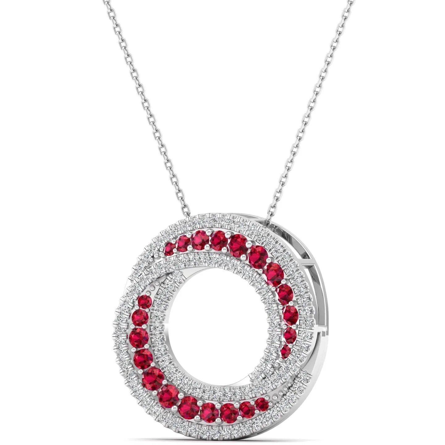 Swirl Halo Ruby and Diamond Pendant