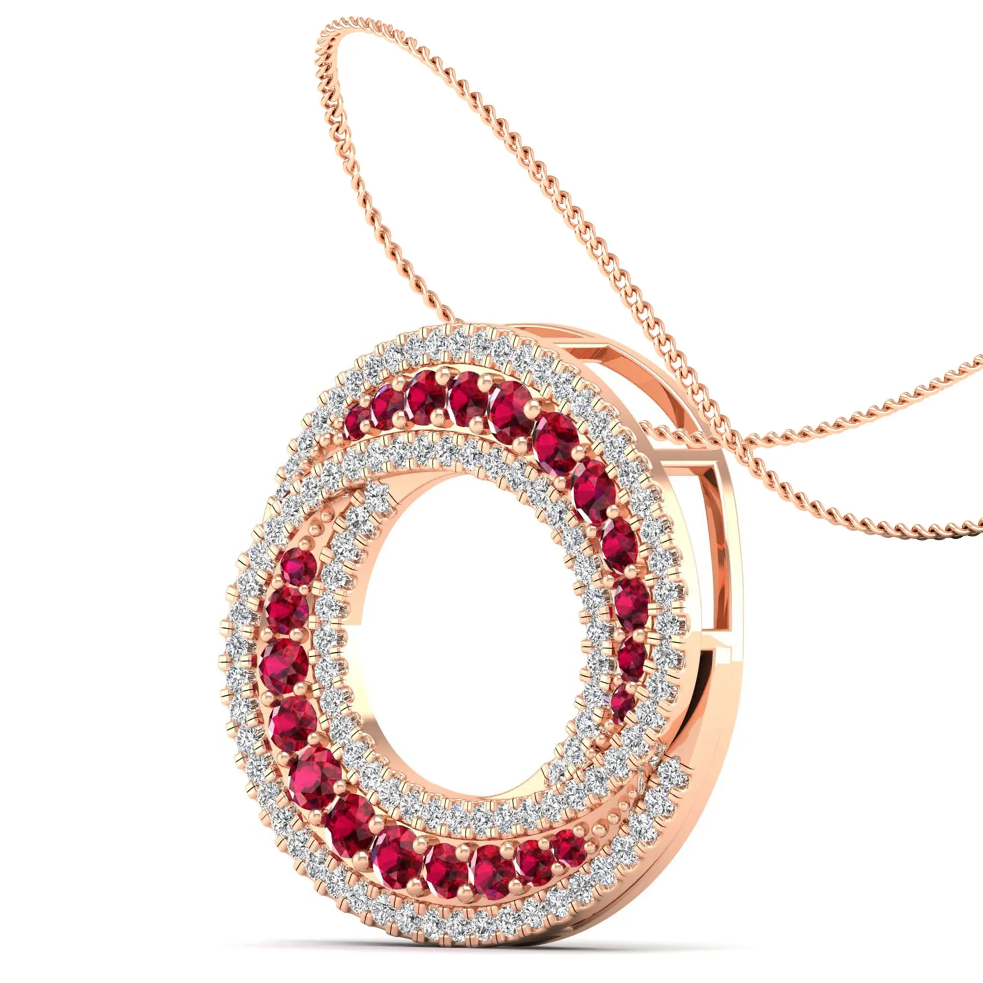 Swirl Halo Ruby and Diamond Pendant