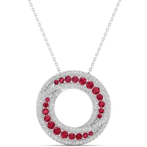 Swirl Halo Ruby and Diamond Pendant