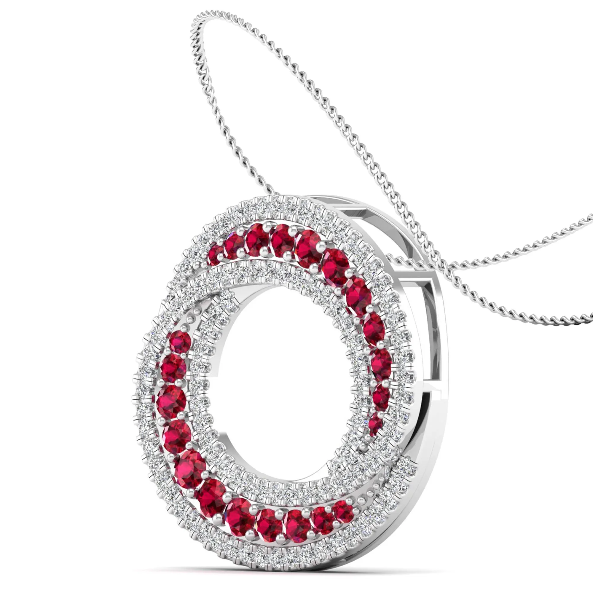 Swirl Halo Ruby and Diamond Pendant