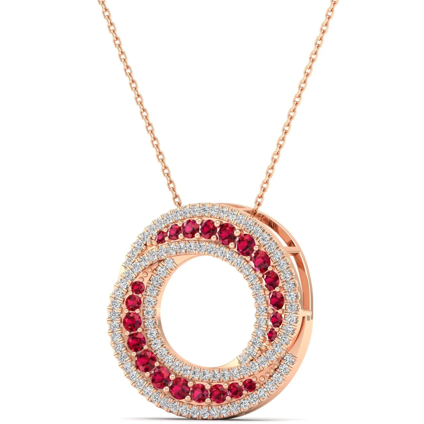 Swirl Halo Ruby and Diamond Pendant
