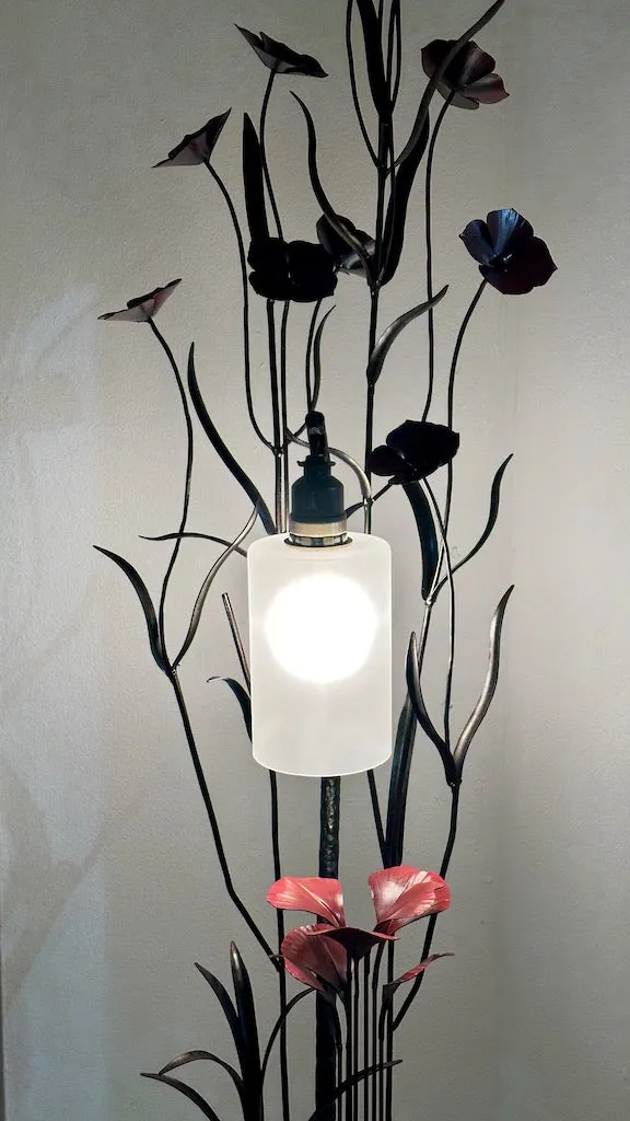 TALL DEEP RED FIELD STUDY LAMP WITH FROSTED DROP SHADE
