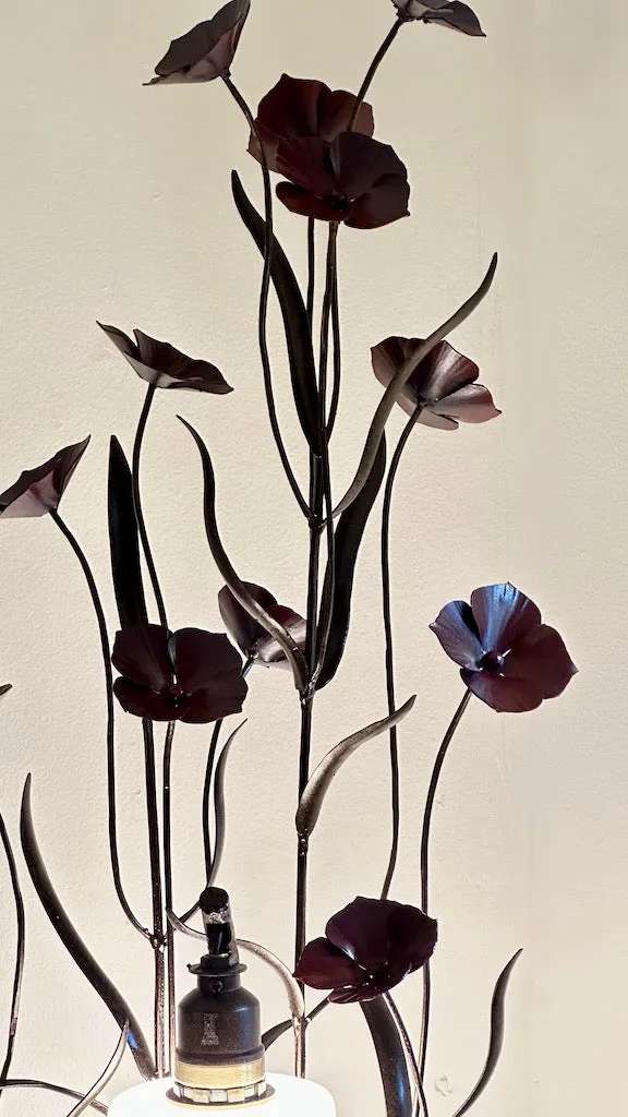 TALL DEEP RED FIELD STUDY LAMP WITH FROSTED DROP SHADE