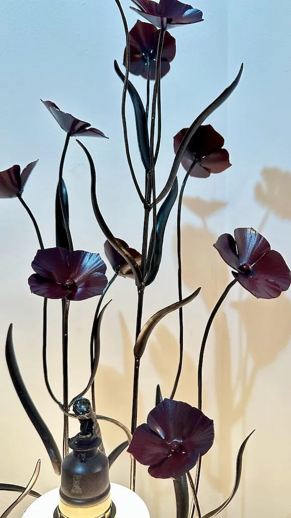TALL DEEP RED FIELD STUDY LAMP WITH FROSTED DROP SHADE