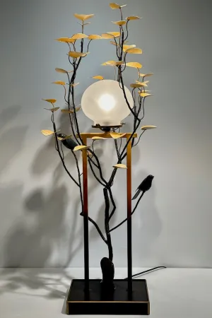 TALL SCULPTURAL MORNING GLORY LAMP WITH FROSTED GLOBE