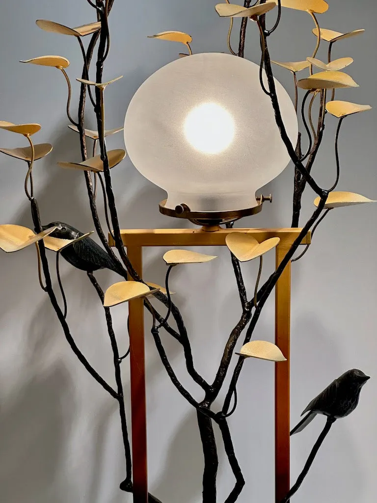 TALL SCULPTURAL MORNING GLORY LAMP WITH FROSTED GLOBE
