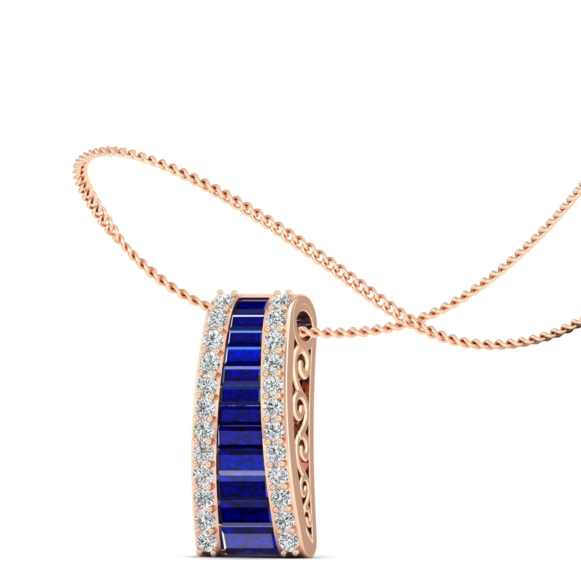 Tapered Sapphire and Diamond Pendant