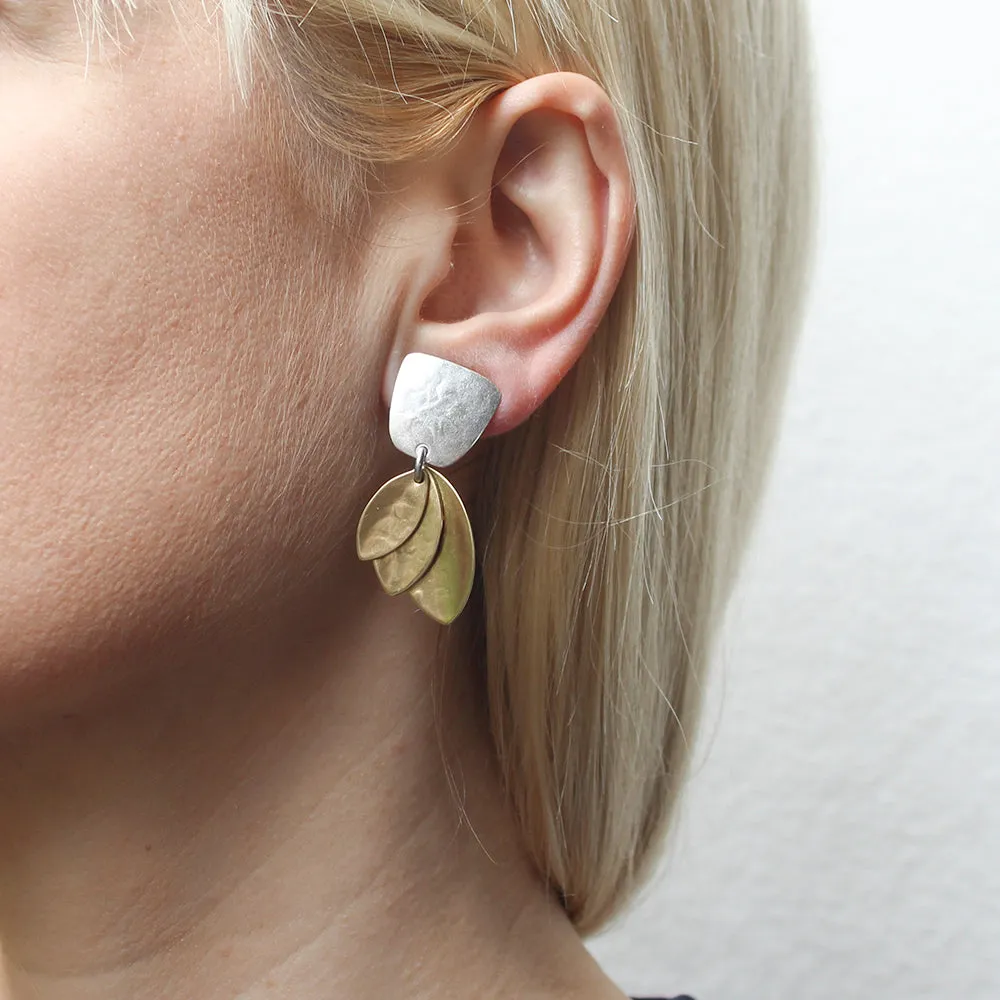 Tapered Square with Fanned Leaves Clip or Post Earrings