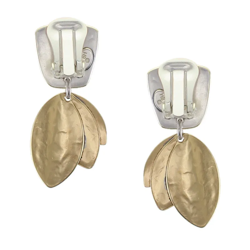 Tapered Square with Fanned Leaves Clip or Post Earrings